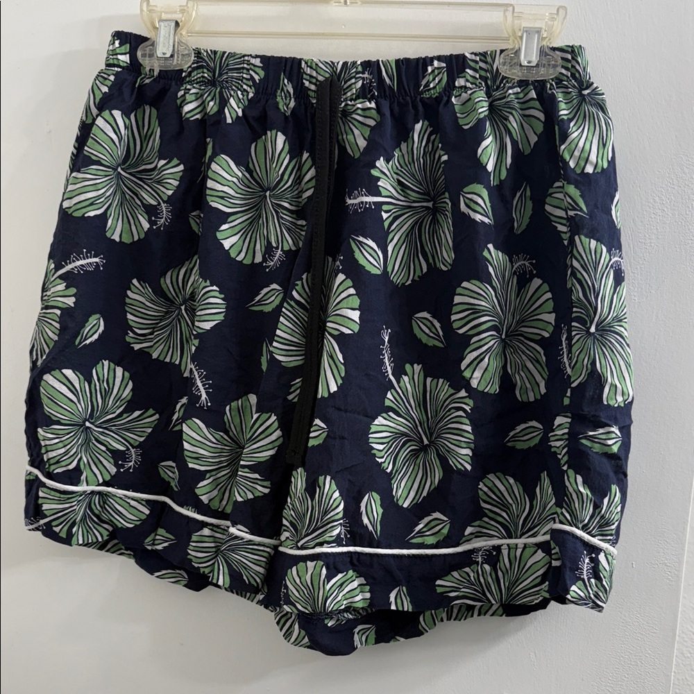 Shein Navy blue pajama shorts with green flowers